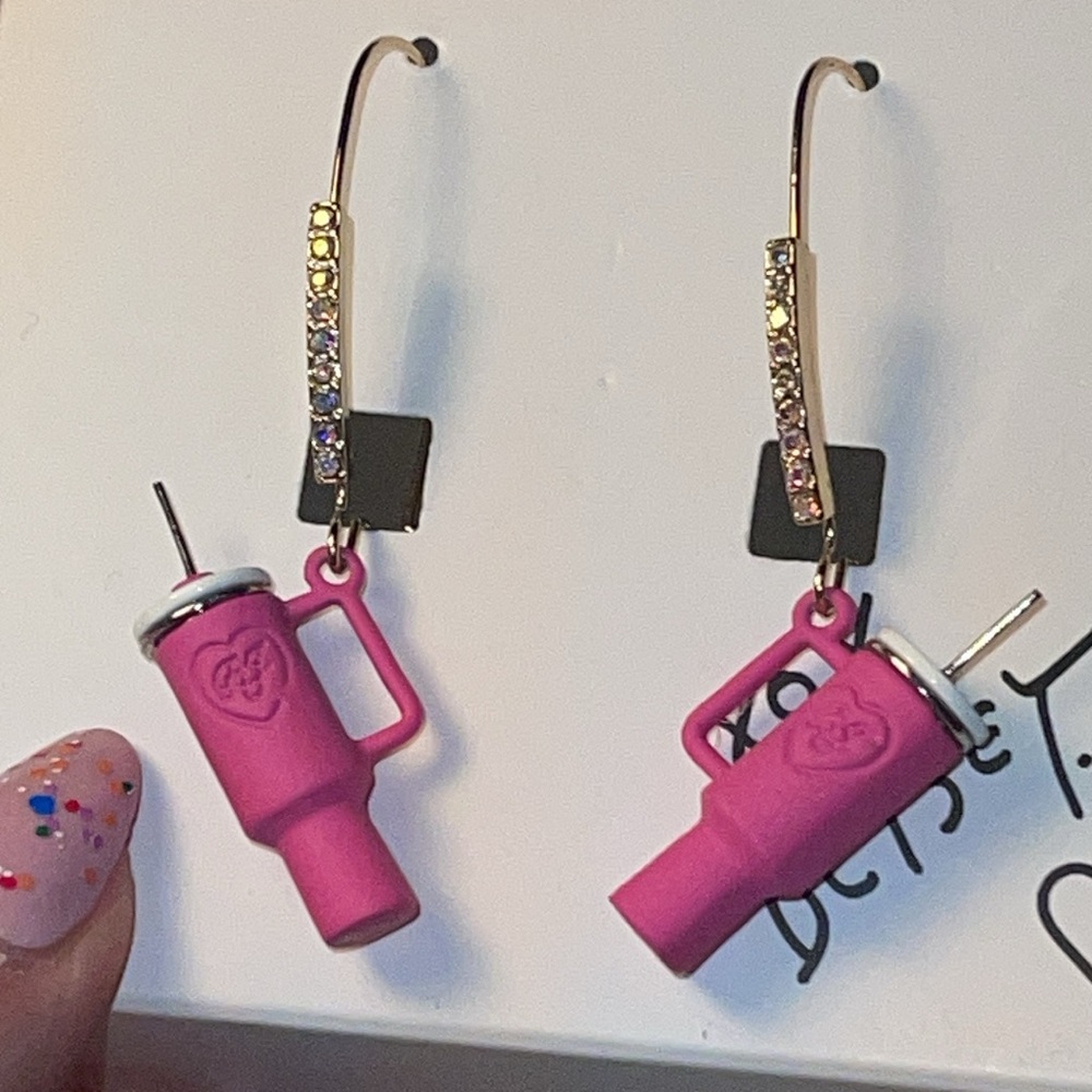 NWT- Betsey Johnson pink coffee drink pierced Dominique earrings - Picture 2 of 5